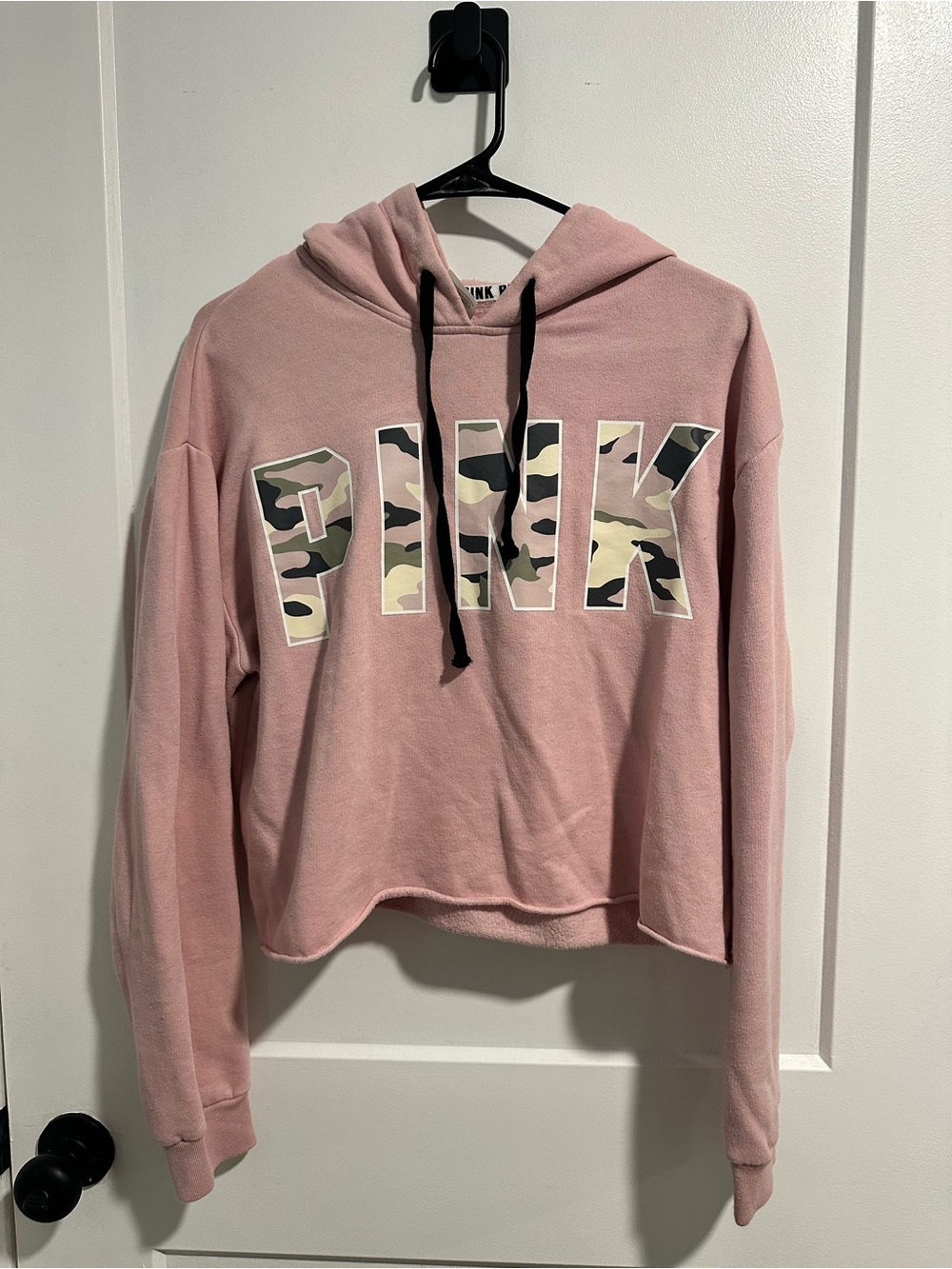 Victoria's Secret Pink Cropped Hoodie with Camo Logo